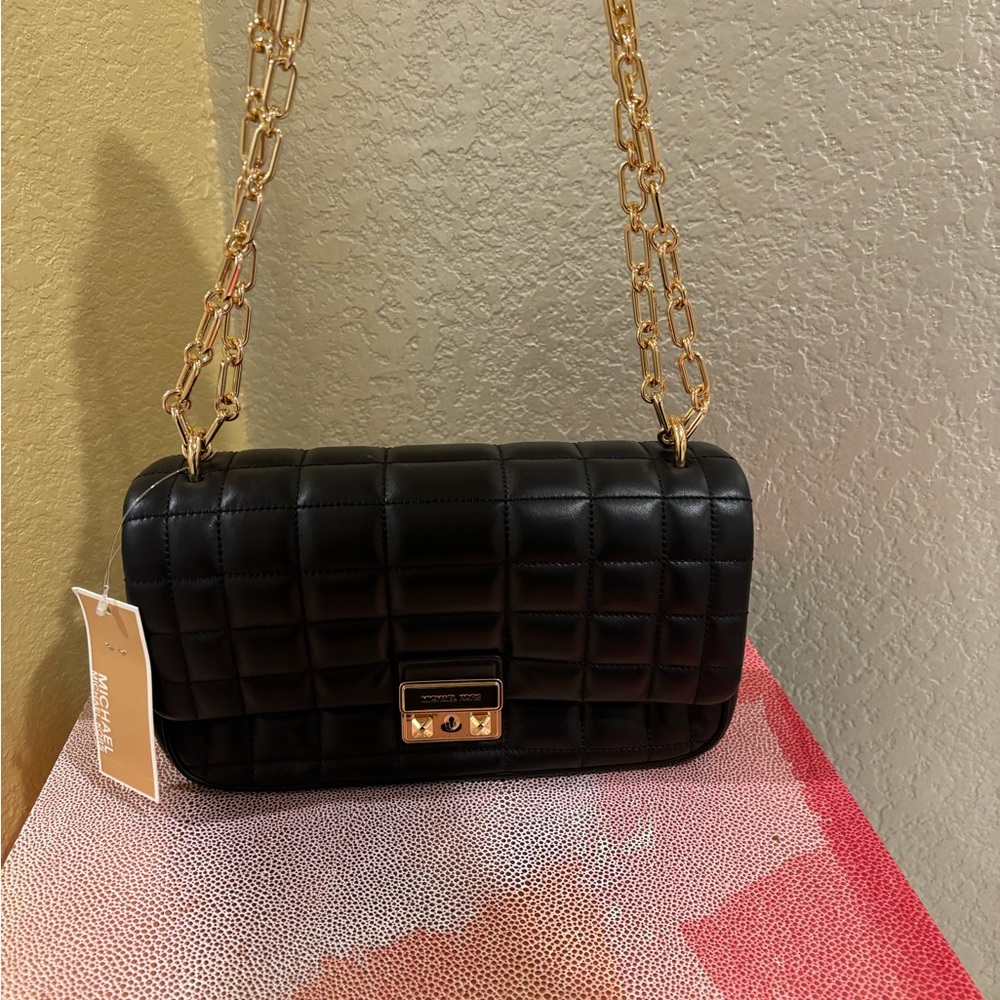 Michael Kors Black Quilted Shoulder Bag with Gold Chain